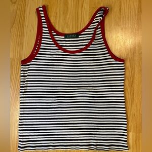 Ralph Lauren Black & White Striped Tank with Red Trim